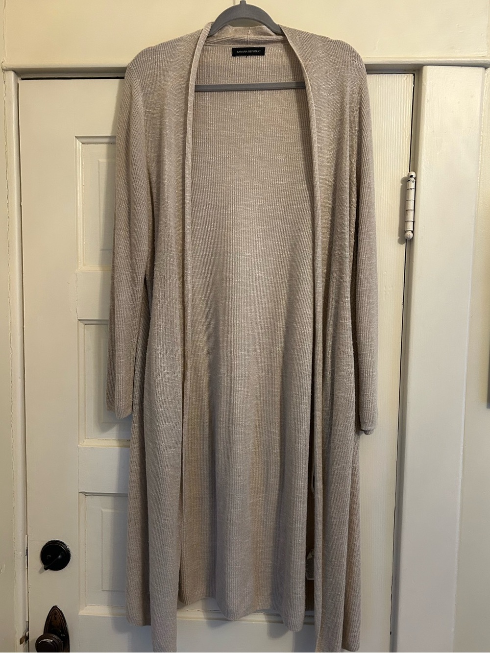 Banana Republic Long Open-Front Cardigan in Taupe